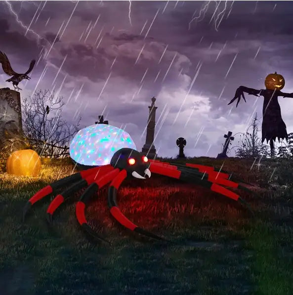 11.8 FT Halloween Inflatables Crawling Spider Outdoor Decorations With Rotating LED Lights