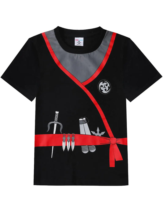 COSLAND Toddler Ninja Shirt Kids Halloween Costume Black，3T