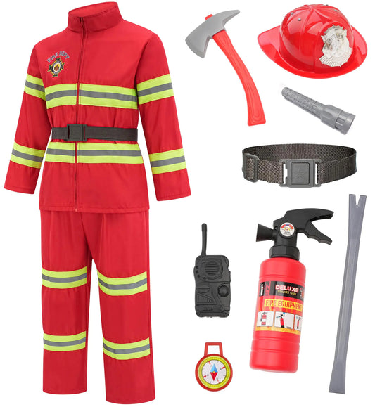 Avady Firefighter Costume for Kids Fireman Costume for Boys Halloween Costume Cosplay Dress Up