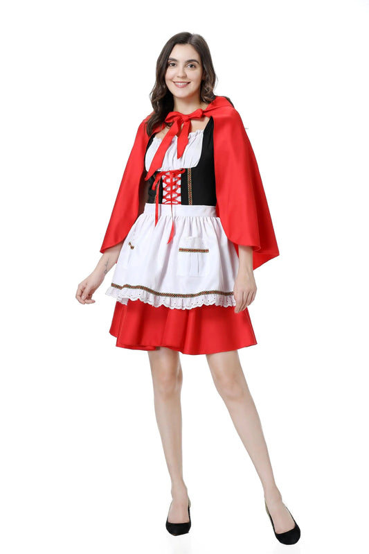 Colorful House Women Little Red Riding Hood Costume Adult Halloween Costume(LargeDress with Apron)
