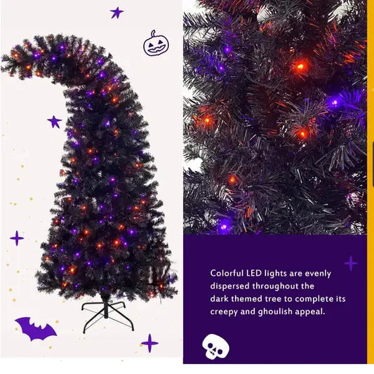 6FT Artificial Fir Bent Top Halloween Christmas Tree, Xmas Tree Bendable Style Christmas Tree Holiday Decoration W1,080  Branch Tips, 300 LED Lights X Mas Halloween Style