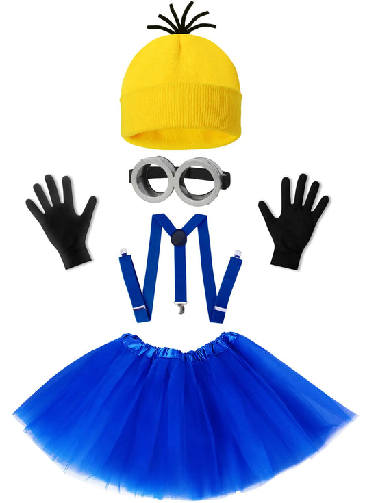 WISHTEN 5 PCS Halloween Costume for Kids GirlsGoggles/Beanie/Tutu Skirt/Suspenders/Gloves Halloween Costume Accessories