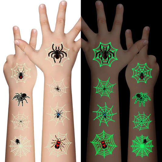 Awinmay Halloween Luminous Spider Temporary Tattoos for Kids - 10 Sheets Glow In The Dark Halloween Spider Web Tattoos for Boys and Girls Halloween Cosplay Face Makeup Accessories Holiday Party Gifts