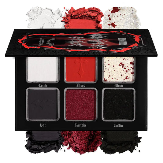 Black Red Eyeshadow Palette Highly Pigmented True Red White Dark Grey Goth Smoky Eyeshadow Palette 6 Color Matte Shimmer Burgundy Metallic Halloween Makeup Palette for Zombie Vampire ClownBlendable