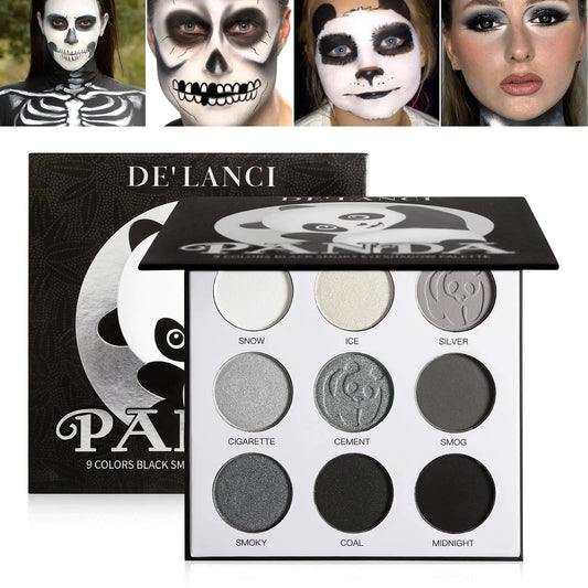 Afflano Gray Eyeshadow Palette Grey Black White Silver Blendable Smokey Eye Eyeshadow Palette for SFX Skull Goth Look Halloween Makeup Palette Long Lasting Dark Eye Shadow Pallet - Panda